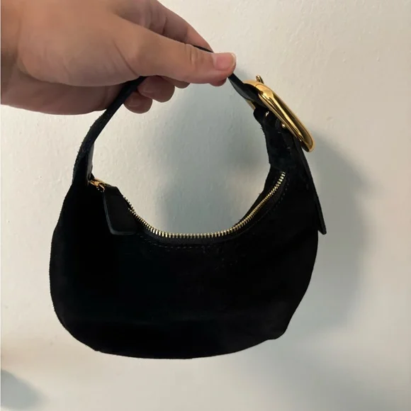 Madewell Mini Black Suede Bag with Gold Buckle - Picture 6 of 6